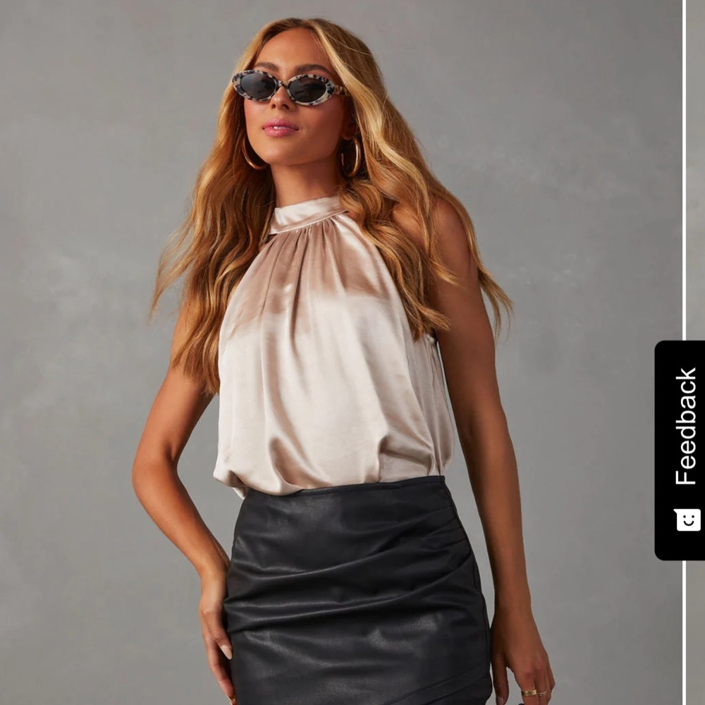 VICI Satin Halter Tank in Champagne and Black